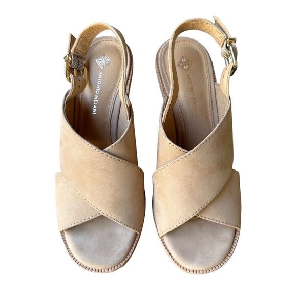 Antonio Melani Parla Sandals Wedge Leather Tan‎ Suede Espadrille Women's 6.5 M - Picture 1 of 12